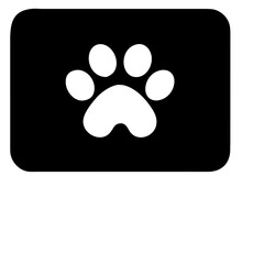 3d icon of a white paw print on a black rectangle, symbolizing animal welfare, pet care, or a playful design element for various applications