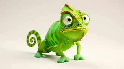 Obraz premium Cute Lime Green Chameleon Character in a Simple Flat Design