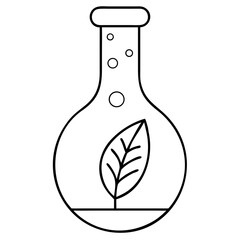 Illustration of a flask with a plant inside, representing natural science, biology, and environmental research