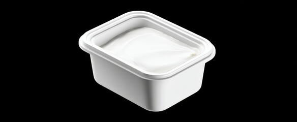 Empty White Plastic Food Container with Lid on Black for Takeout and Storage