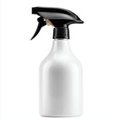 Empty white plastic spray bottle with black nozzle on