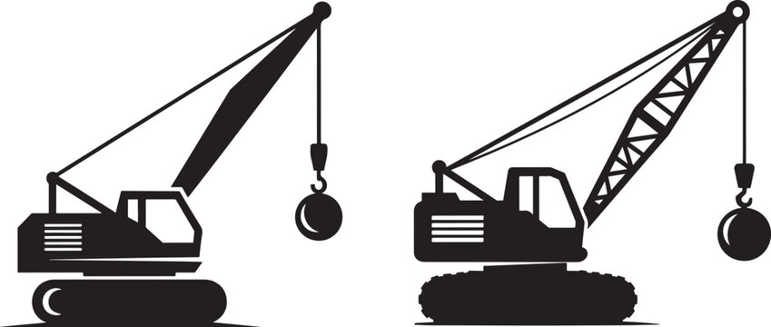 Two wrecking ball crane silhouettes silhouette