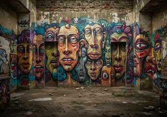 Graffiti art faces abandoned building