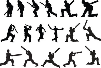 Cricket player silhouette set design 