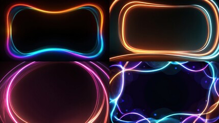 Abstract Glowing Neon Border Collection Rectangular, Rounded, Circular Frame Designs