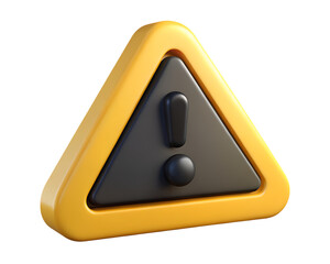 3d icon of yellow warning triangle with exclamation mark isolated on transparent background