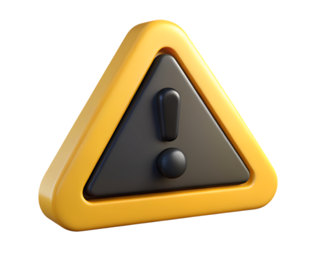 3d icon of yellow warning triangle with exclamation mark isolated on transparent background