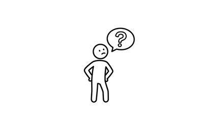Simple illustration of a person pondering with a question mark thought bubble