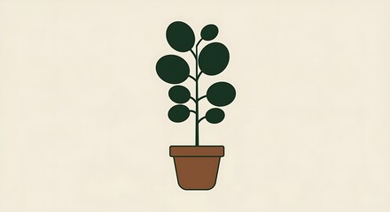 Simple illustration of a potted plant with green leaves against a neutral background