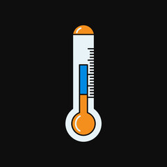 Illustration of a thermometer showing a moderate temperature on a black background.
