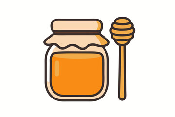 Cartoon Illustration of Honey Jar with Dipper Depicting Sweetness and Natural Goodness
