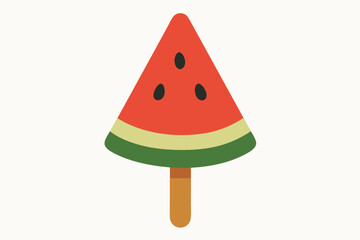 Cartoon Watermelon Popsicle with Black Seeds and Wooden Stick