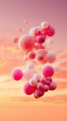 Colorful balloons floating in soft pastel sky