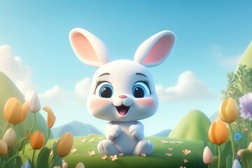 Cute baby rabbit background cartoon outdoors nature.