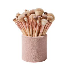 Arrangement of elegant makeup brushes in a luxurious holder perfect for cosmetic application and