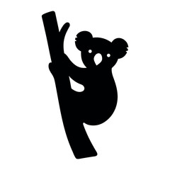 Simple black silhouette of a koala clinging to a tree branch