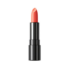 Obraz premium Single coral orange lipstick with black metallic casing against black background makeup cosmetic, Png On White Background, Isolated on Transparent Background, Cut Out