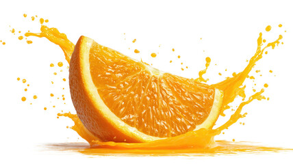  Orange slice and orange juice splash isolated on a white background