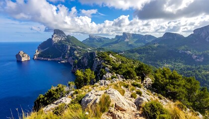 Scenic coastal mountain vista