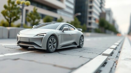 Modern Electric Car City Street.