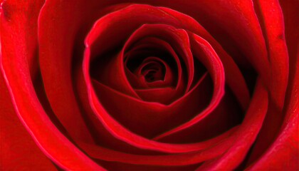 Detailed Close Up of a Velvet Red Rose Flower with Spiraling Petals and Soft Focus Creating Intimate Floral Macro