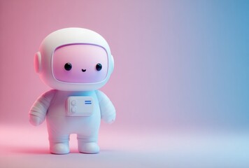 A charming of a cute astronaut character, rendered in a soft and inviting style, with a pastel .