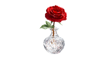 Red Rose in Crystal Vase, isolated on transparent background