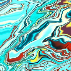 Obraz premium Flowing marble in turquoise and red accents Flowing marble texture with turquoise base and red accents — graphic motion feel, great for advertising and textile prints.