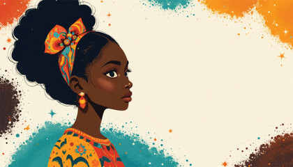 Ai Generate , Stylized cute African girl, hand-drawn vector poster, bold colors, abstract shapes, trendy flat design for wall art or social media banner.