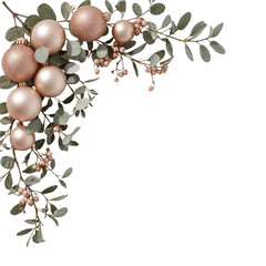 Elegance and festive sparkle: a corner composition with ornaments and foliage artful arrangement