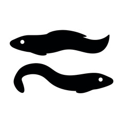 Two silhouetted tadpoles with white eyes on a white background