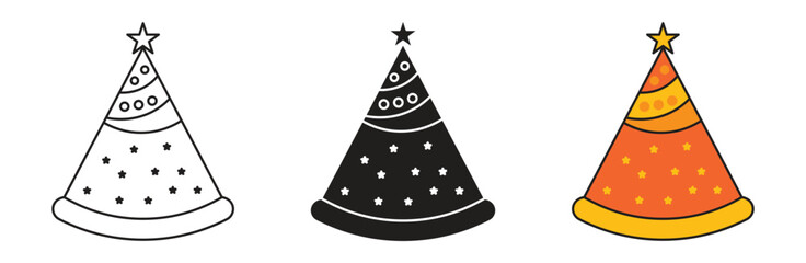 Party celebration cone hat collection. Set of party cone caps , vector illustration .