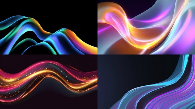 Abstract collection of wavy backgrounds with vibrant colors in a multi panel arrangement