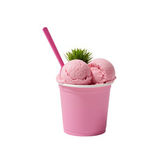 A delectable pink delight: strawberry ice cream in a vibrant container on black background