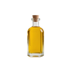 Illuminating golden liquid in vintage glass bottle against stark black backdrop