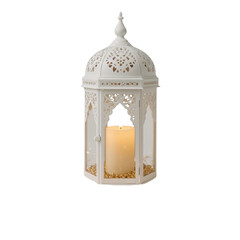 Ornate decorative lantern with flickering candle creating a serene ambiance illuminating