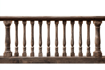 Fototapeta premium An antique style dark wooden railing with decorative balusters isolated on a white background