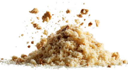 Pile cake crumbs, cookie flying isolated on a white background