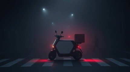 Night Delivery Scooter with Foggy Street.
