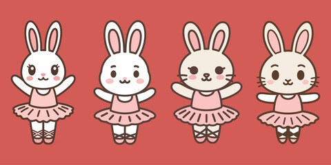 Cute Cartoon Bunny Ballerinas Dance in Pink Tutus Illustration Design
