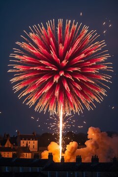 Vibrant Fireworks Exploding Over UK Town for Guy Fawkes Night
