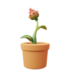 Single Flower Bud in Ceramic Pot with Transparent Background Iso 34068