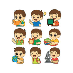Happy school boy character elements collection