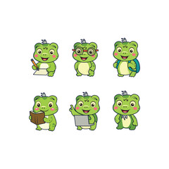 Set of cute frog character back to school
