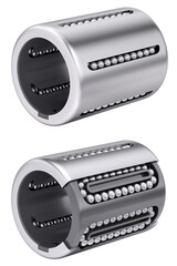 Linear ball bearing bushing with cut-out view isolated on white background - 3d illustration
