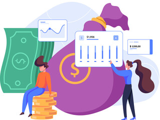 Investment Growth Concept with Figures Charts Cash and Coins on Transparent Background