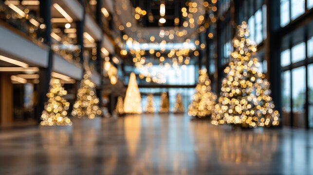 a christmas tree in the entrance of a modern office building