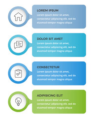 Modern step by step infographic template with four elements with icons and text blocks