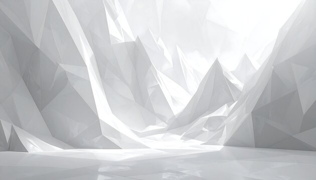 Abstract white, low-polygonal landscape; light illuminates a cavernous space with sharp, angular forms - Powered by Adobe