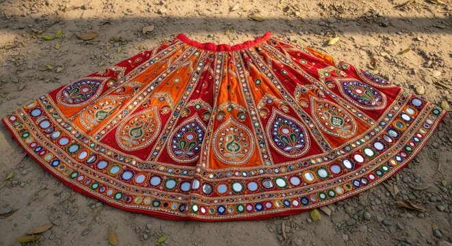 Exquisite traditional rajasthani ghagra skirt with vibrant colors and detailed mirror work